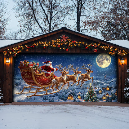 Lorva Christmas Garage Door Banner Decoration Midnight Flight To Christmas