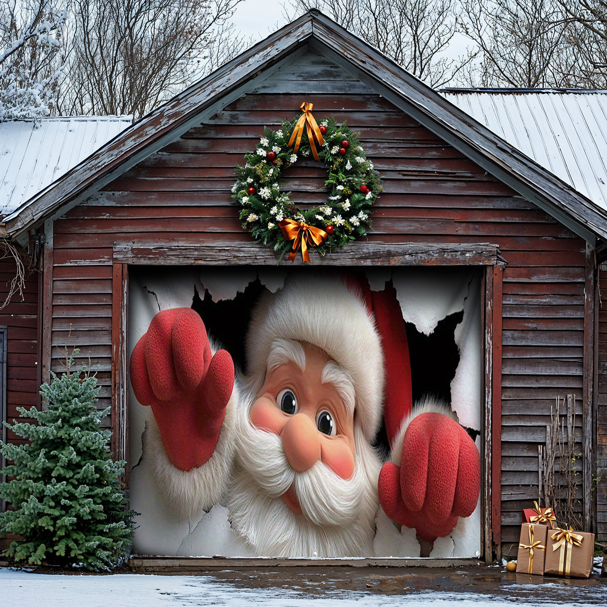 Lorva Christmas Garage Door Banner Decoration Santa's Surprise