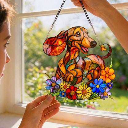 Lorva Dachshund Suncatcher Charming Floral