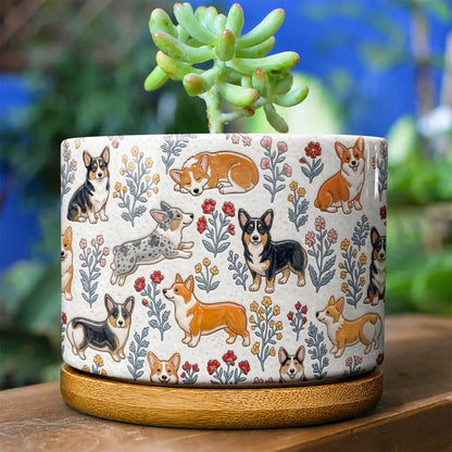 Lorva Corgi Flat Print Ceramic Plant Pot Happy Flower Gardens