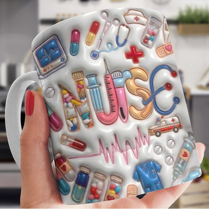 Lorva Puff Nurse Flat Printed Mug She Works Willingly With Her Hands