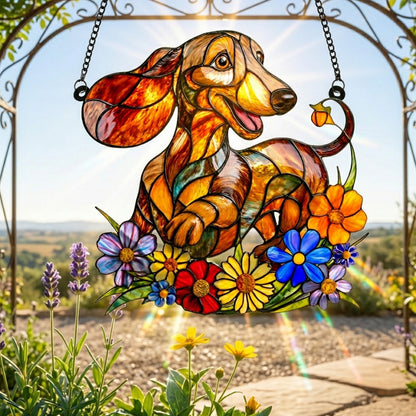 Lorva Dachshund Suncatcher Charming Floral