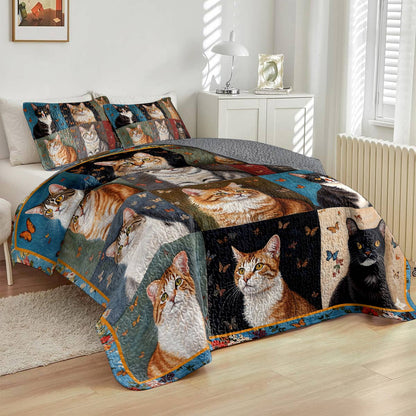Lorva Cat All Season Quilt 3-Piece Set Cats And Butterflies
