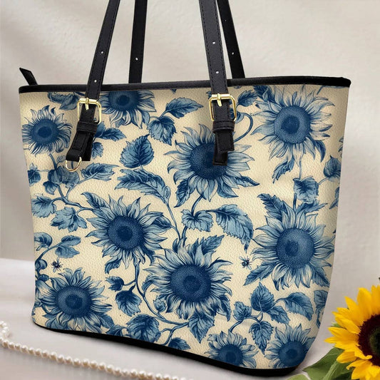 Lorva Sunflower Leather Tote Bag Azure Grace