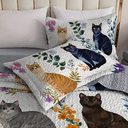 Lorva All Season Quilt 3-Piece Set Charming Floral Cats