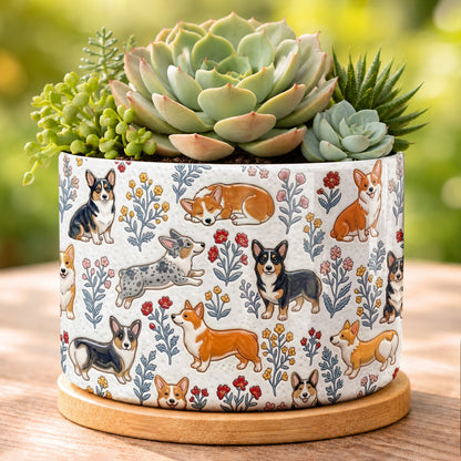 Lorva Corgi Flat Print Ceramic Plant Pot Happy Flower Gardens