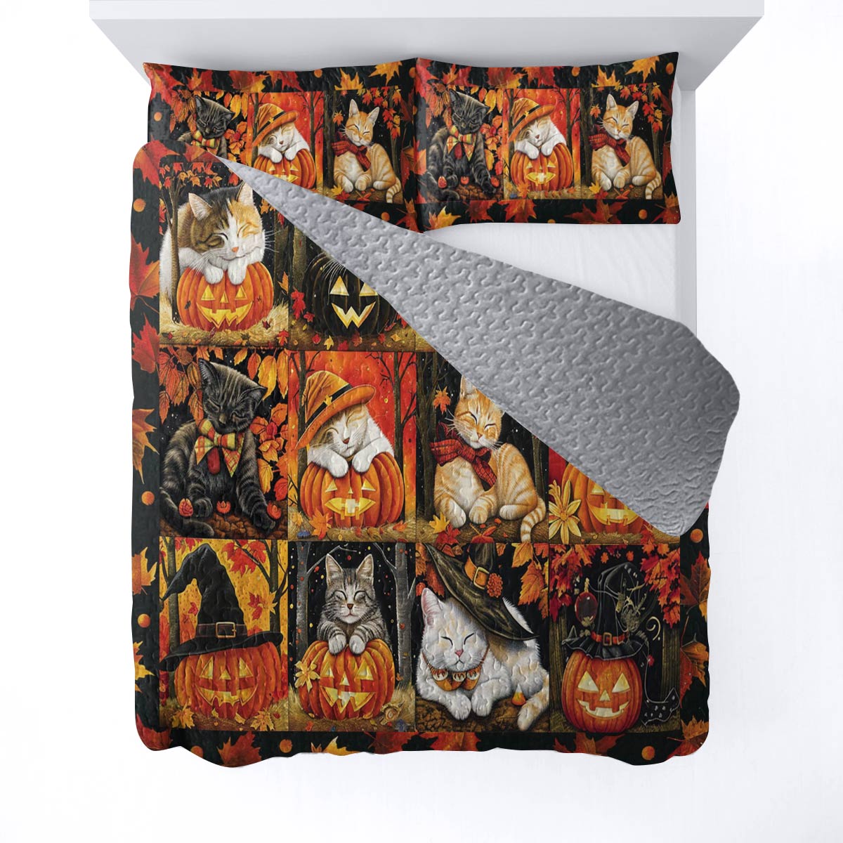 Lorva All Season Quilt 3-Piece Set Cute Autumn Cat Sleeping