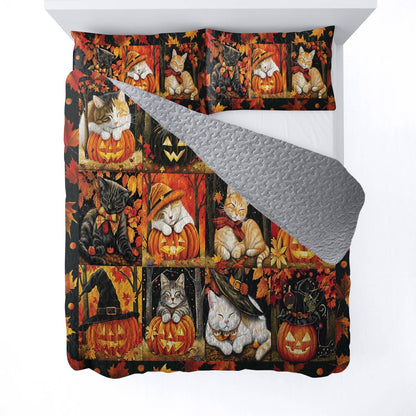 Lorva All Season Quilt 3-Piece Set Cute Autumn Cat Sleeping