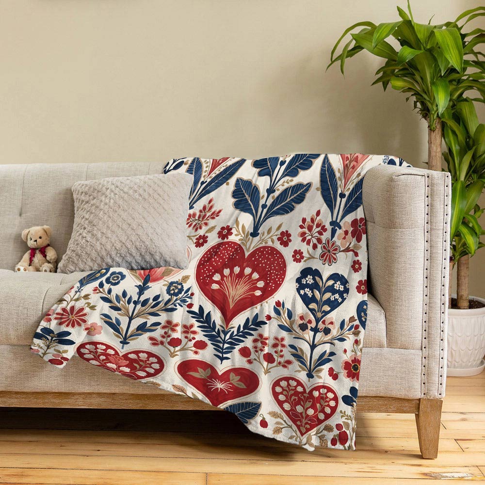 Lorva Fleece Blanket Charming Floral Heart