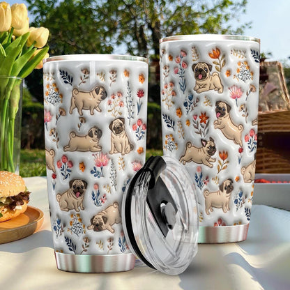 Lorva Pug 20Oz Flat Print Tumbler Happy Field Flowers