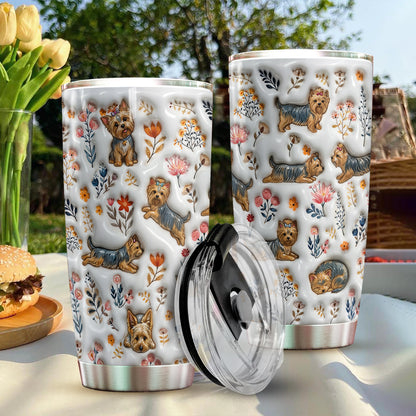 Lorva Yorkie 20Oz Flat Print Tumbler Happy Field Flowers