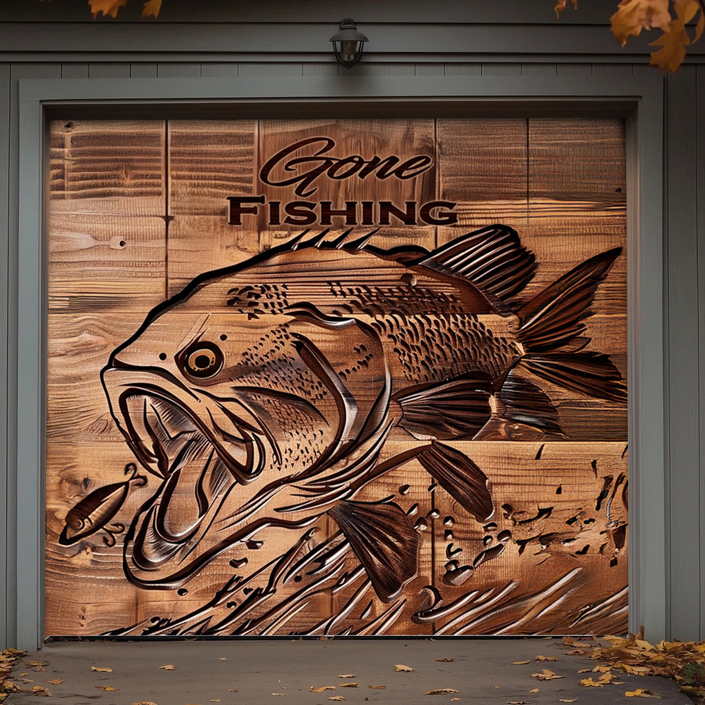 Lorva Fishing Garage Door Banner Decoration Gone Fishing