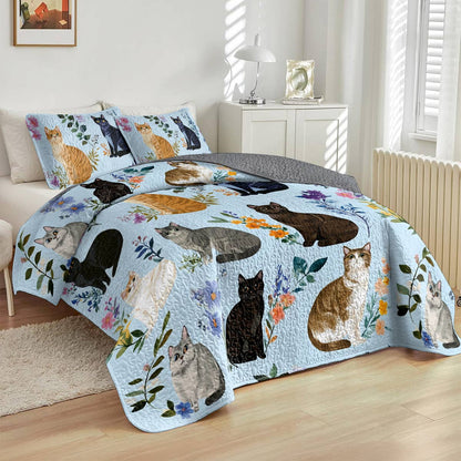 Lorva All Season Quilt 3-Piece Set Beautiful Floral Cats