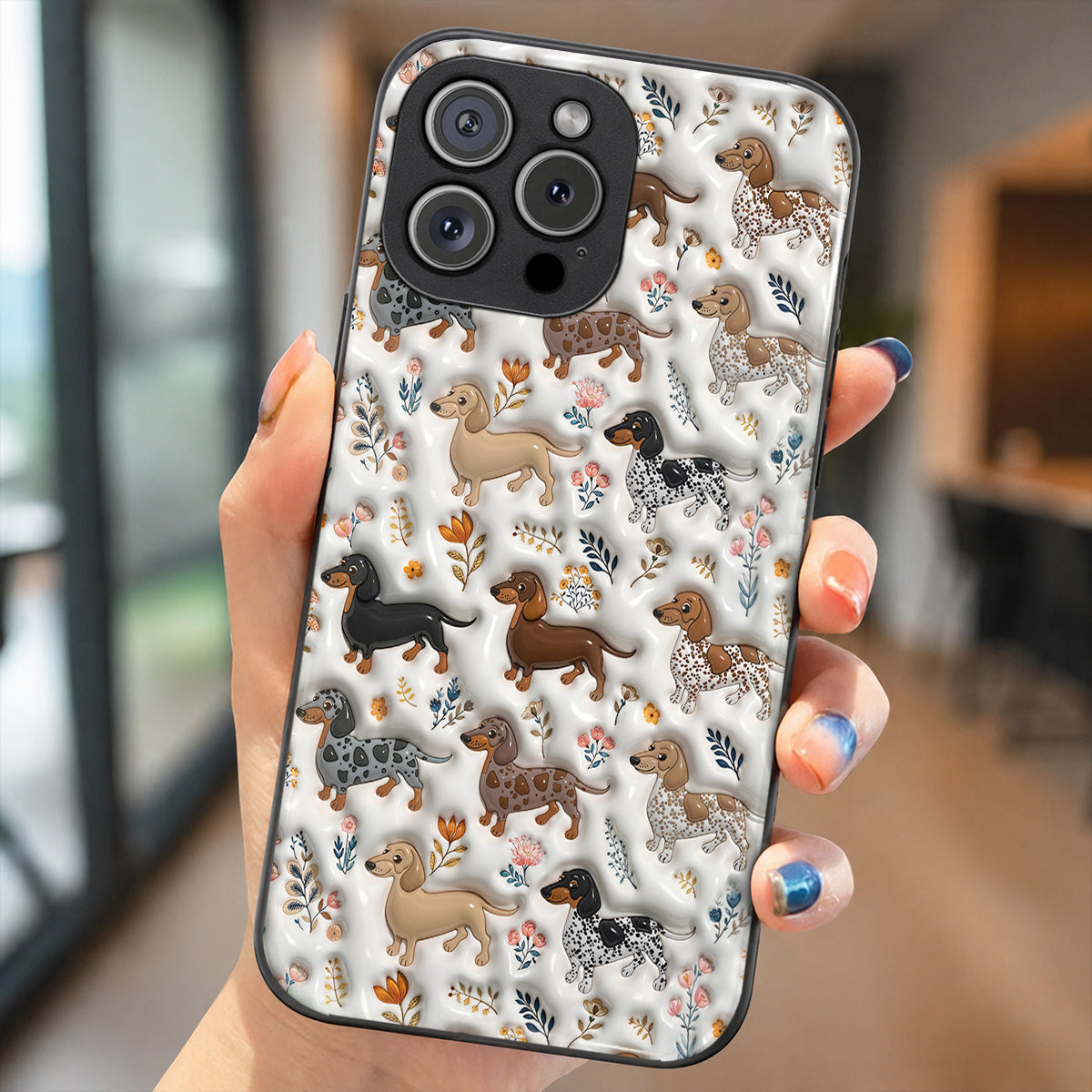 Lorva Dachshund Flat Print Phone Case Smile Field Flowers