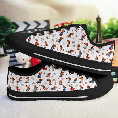 Lorva Dachshund Women's Low Top Shoes Happy Patriotic Day
