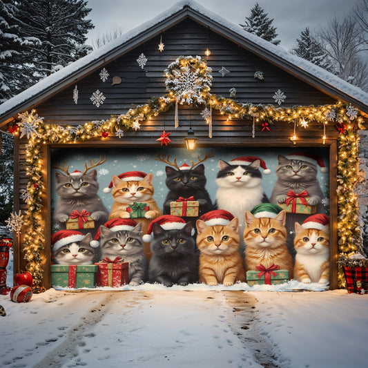 Lorva Cat Christmas Garage Door Banner Decoration Friends