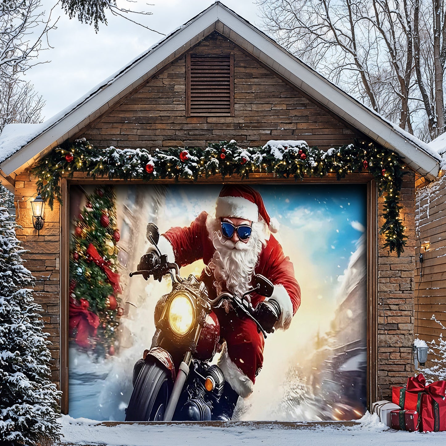 Lorva Christmas Garage Door Banner Decoration Cool Santa