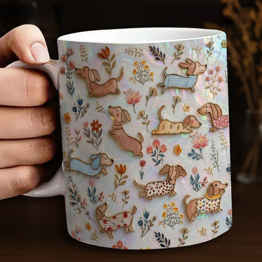 Lorva Flat Print Mug Cute Floral Dachshunds