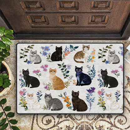 Lorva Ultra-Thin Non Skid Floor Mat, Kitchen Rugs Matching Design Charming Floral Cats