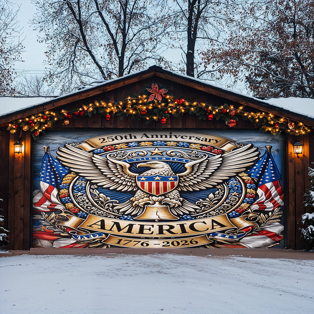 Lorva Garage Door Banner Decoration 250 Years of American's Power