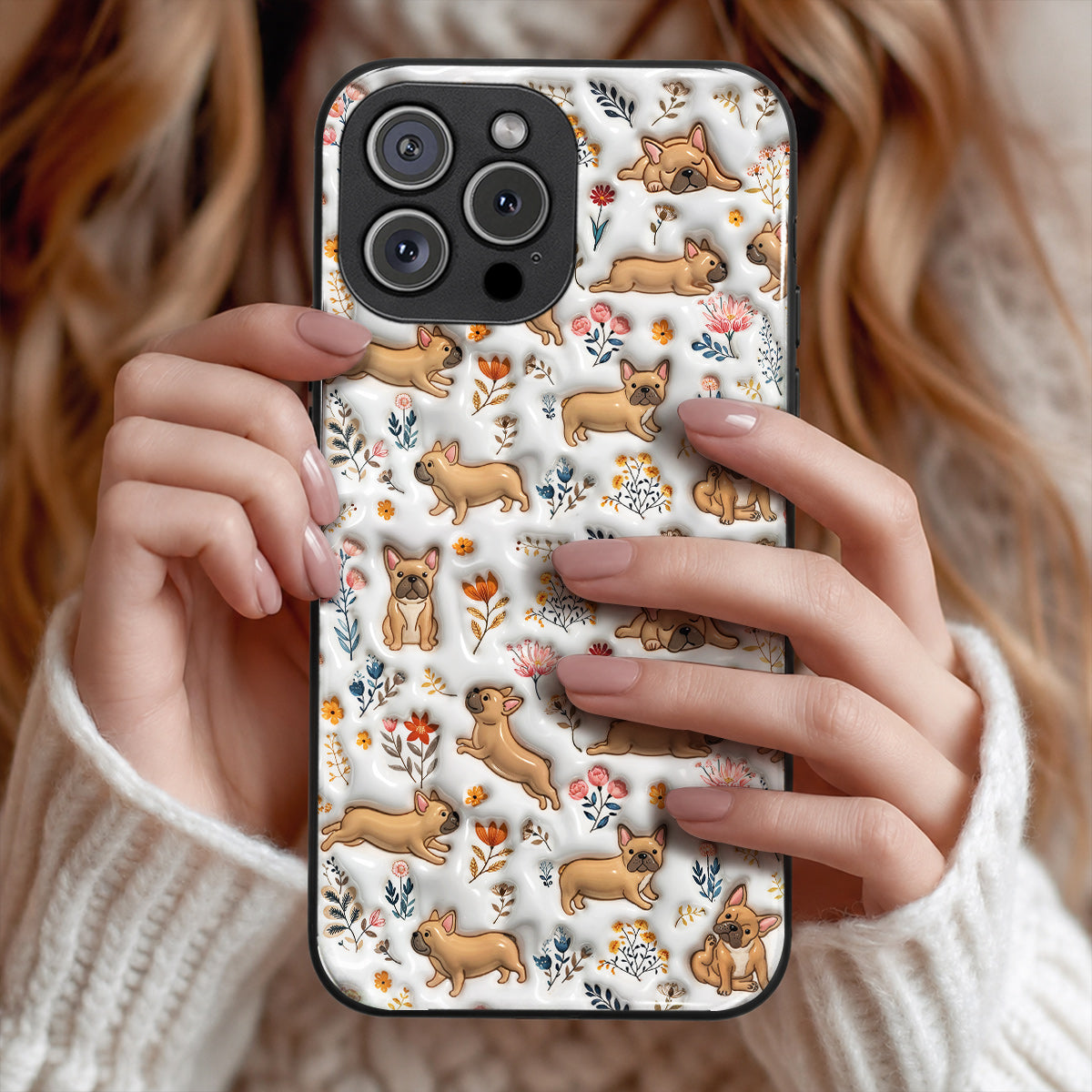 Lorva French Bulldog Flat Print Phone Case Happy Field Flowers