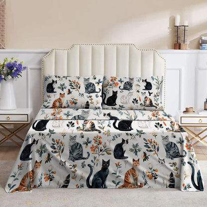 Lorva 4-Piece Bed Sheet Set Timeless Cats Dreams