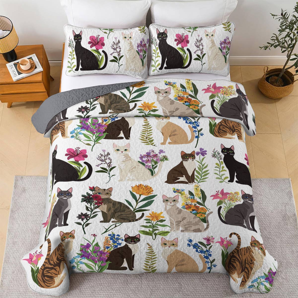 Lorva All Season Quilt 3-Piece Set Dreaming Kittens Garden