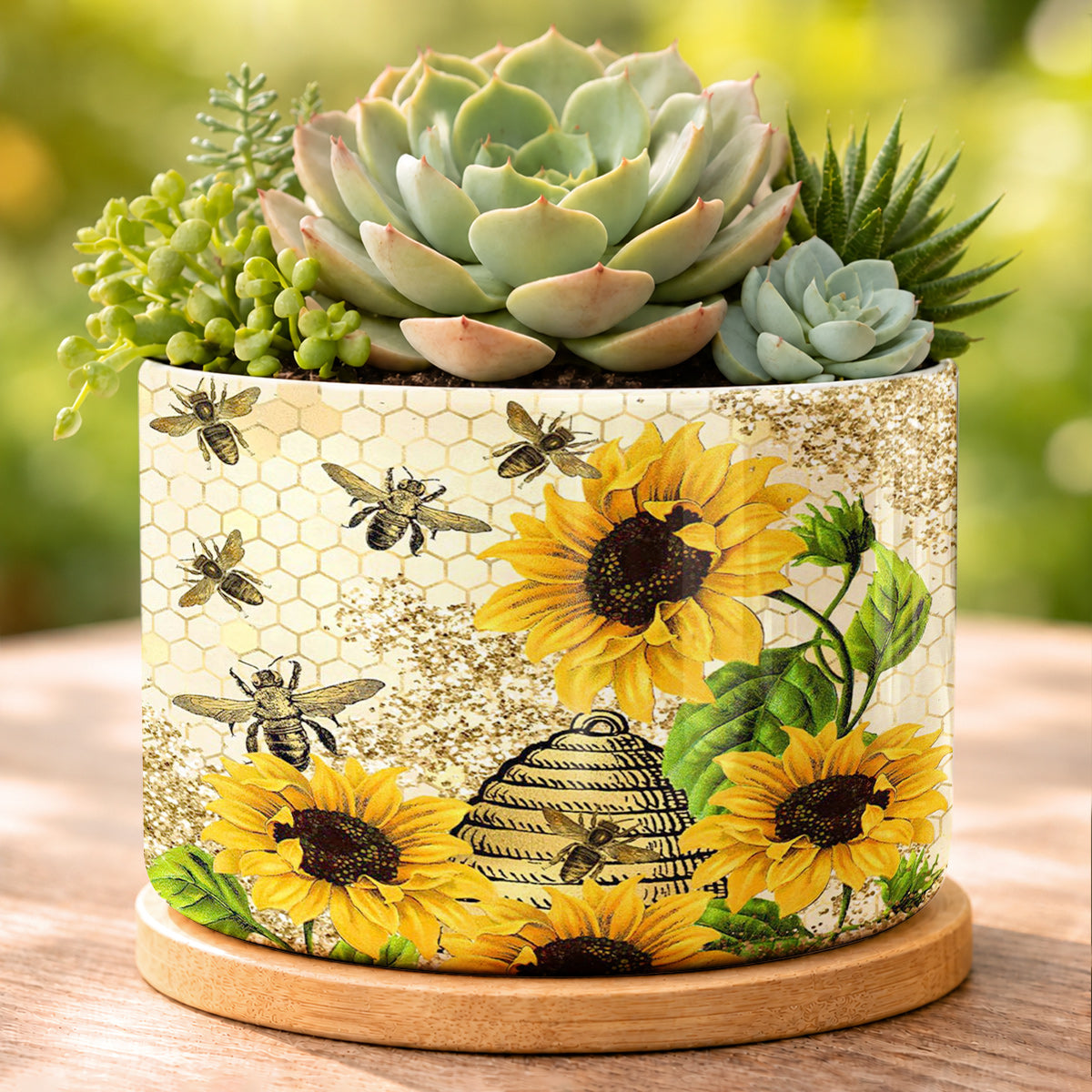 Lorva Bee Sunflower Ceramic Plant Pot Happy Field Flowers