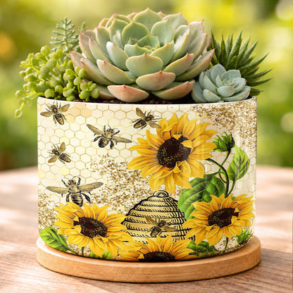 Lorva Bee Sunflower Ceramic Plant Pot Happy Field Flowers