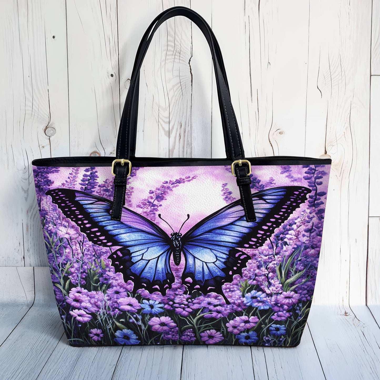 Lorva Butterfly Leather Tote Bag Lavender Flight