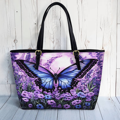 Lorva Butterfly Leather Tote Bag Lavender Flight