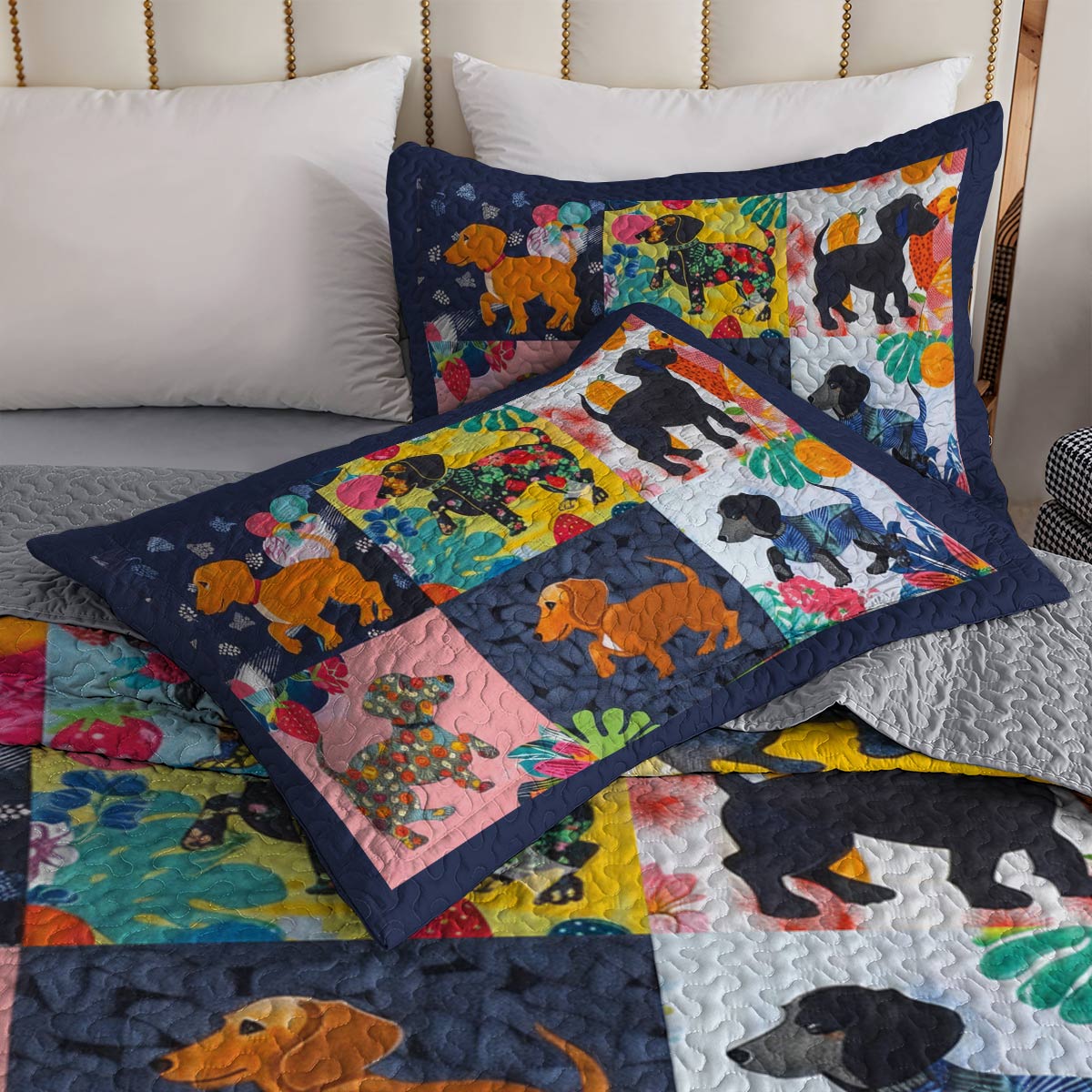 Lorva All Season Quilt 3-Piece Set Amazing Tropical Dachshunds
