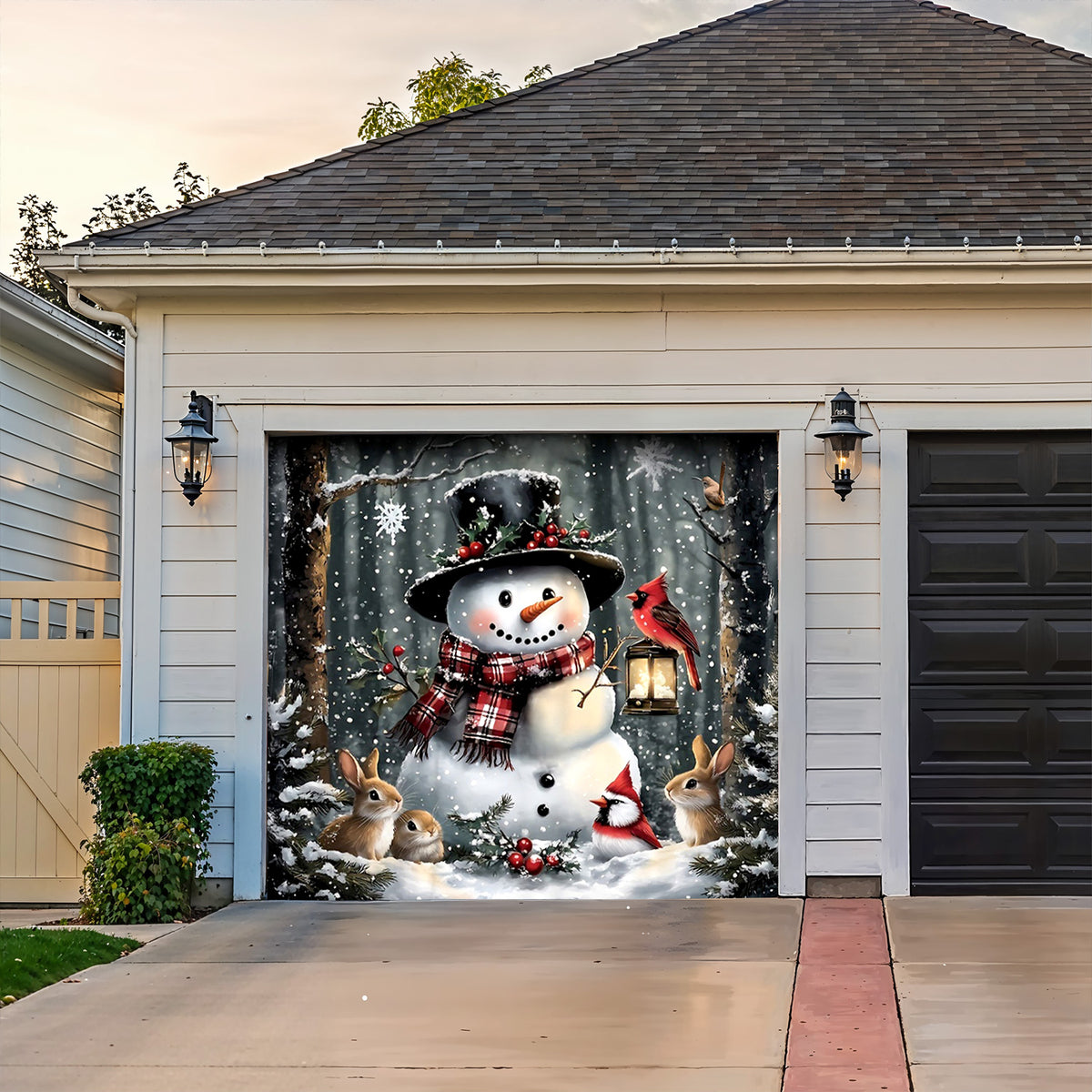 Lorva Snowman Christmas Garage Door Banner Decoration Love Time
