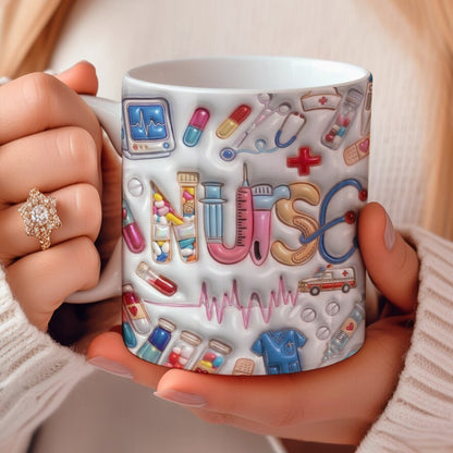 Lorva Puff Nurse Flat Printed Mug She Works Willingly With Her Hands