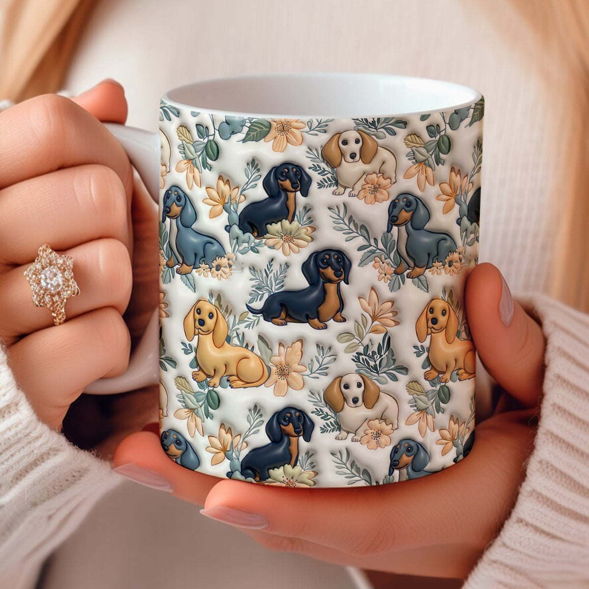 Lorva Dachshund  Flat Print Mug Classical Floral