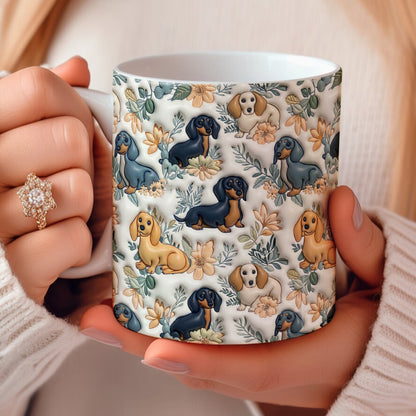 Lorva Dachshund  Flat Print Mug Classical Floral