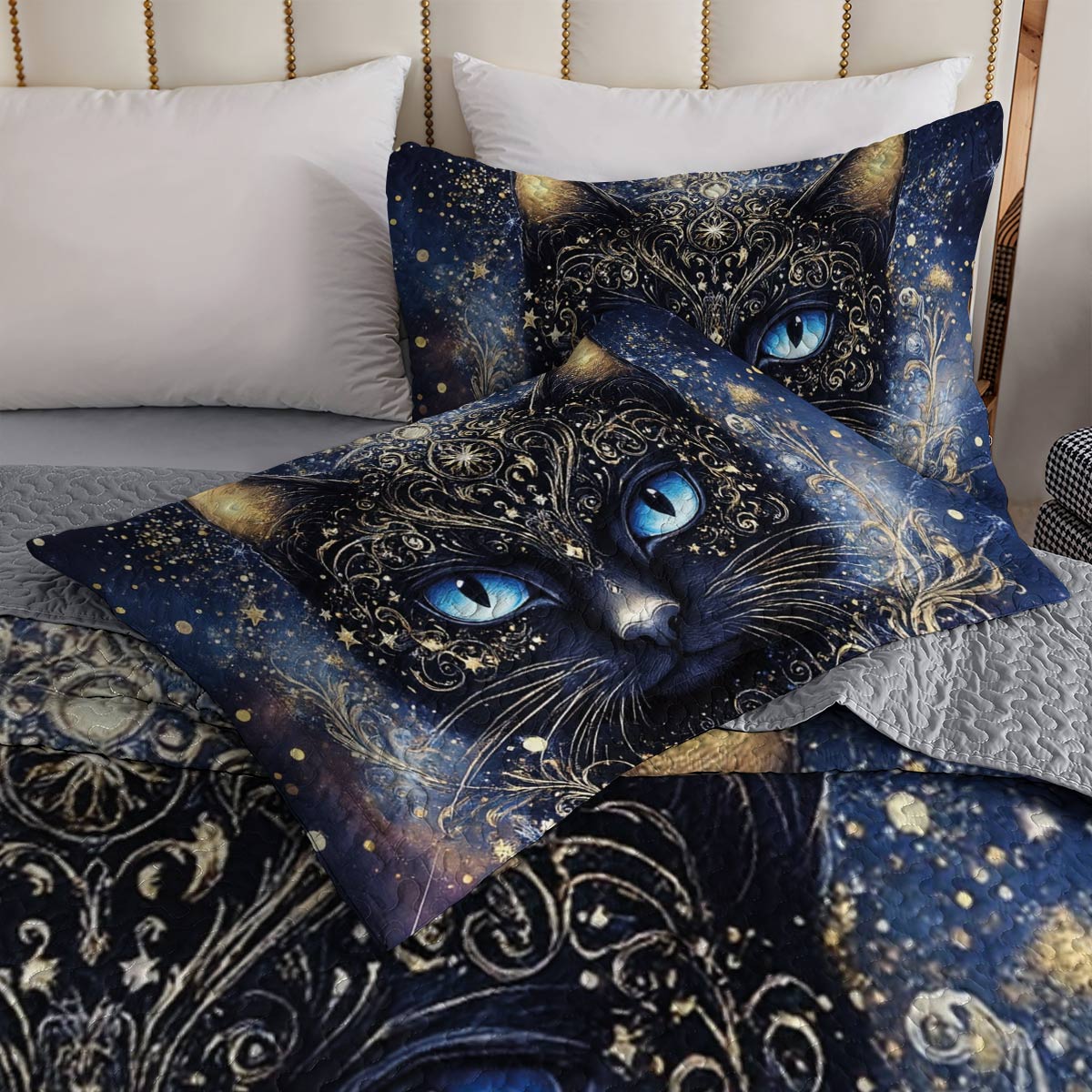 Lorva All Season Quilt 3-Piece Set Mysterious Black Cat