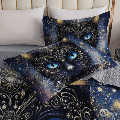 Lorva All Season Quilt 3-Piece Set Mysterious Black Cat