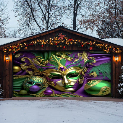 Lorva Mardi Gras Garage Door Banner Decoration Emerald Masquerade