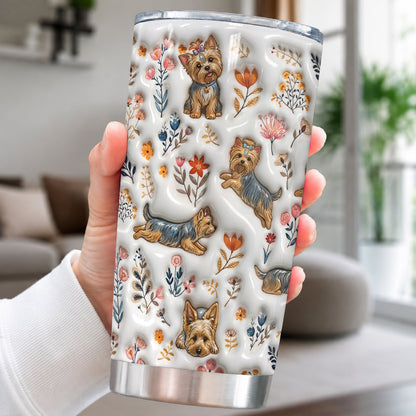 Lorva Yorkie 20Oz Flat Print Tumbler Happy Field Flowers