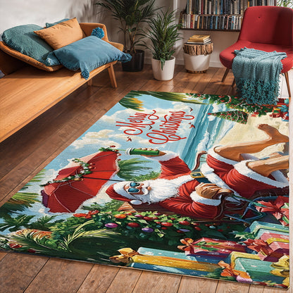 Lorva Christmas Area Rug Happy Santa On Beach