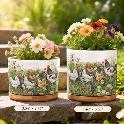 Lorva Chicken Ceramic Plant Pot Charming Flower Garden