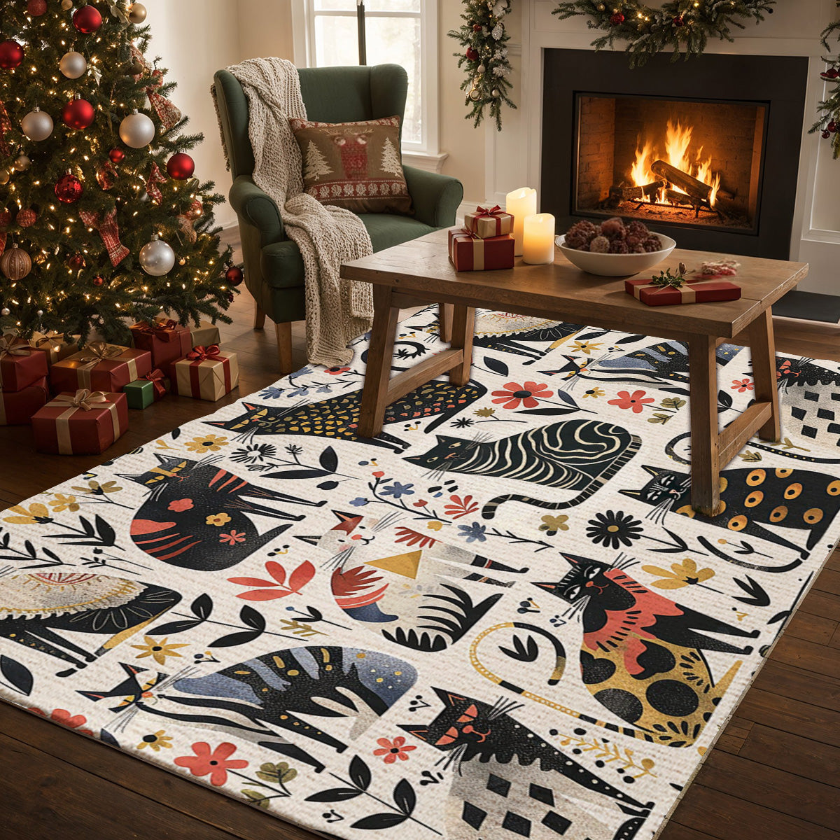 Lorva Area Rug Whimsical Cats