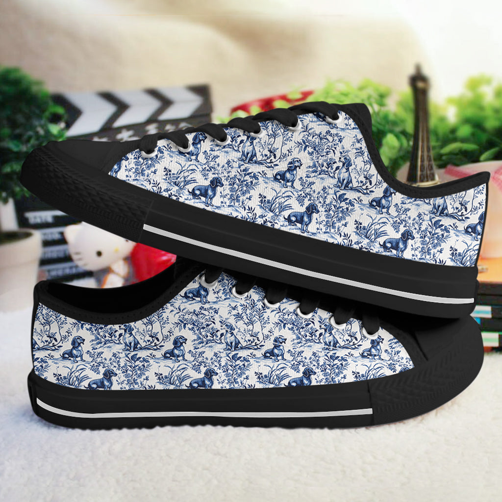 Lorva Dachshund Women's Low Top Shoes Charming Floral Dachshund