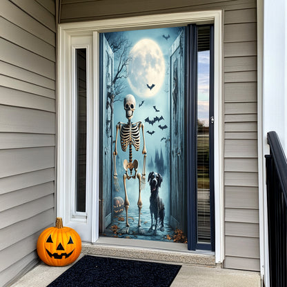 Lorva Halloween Door Cover Midnight Skeleton & Ghost Dog
