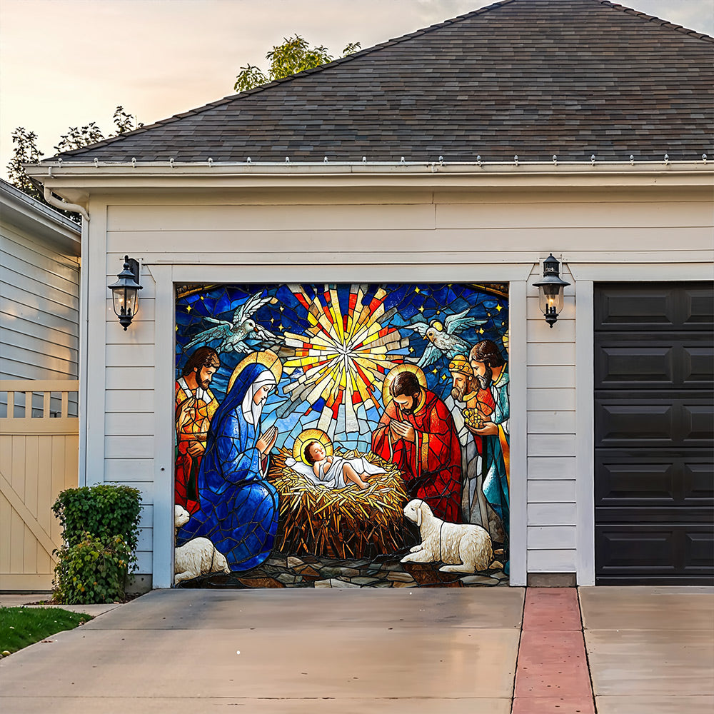 Lorva Christmas Garage Door Banner Decoration Holy Family Nativity