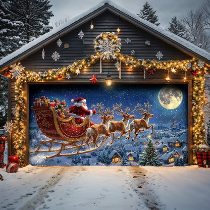 Lorva Christmas Garage Door Banner Decoration Midnight Flight To Christmas
