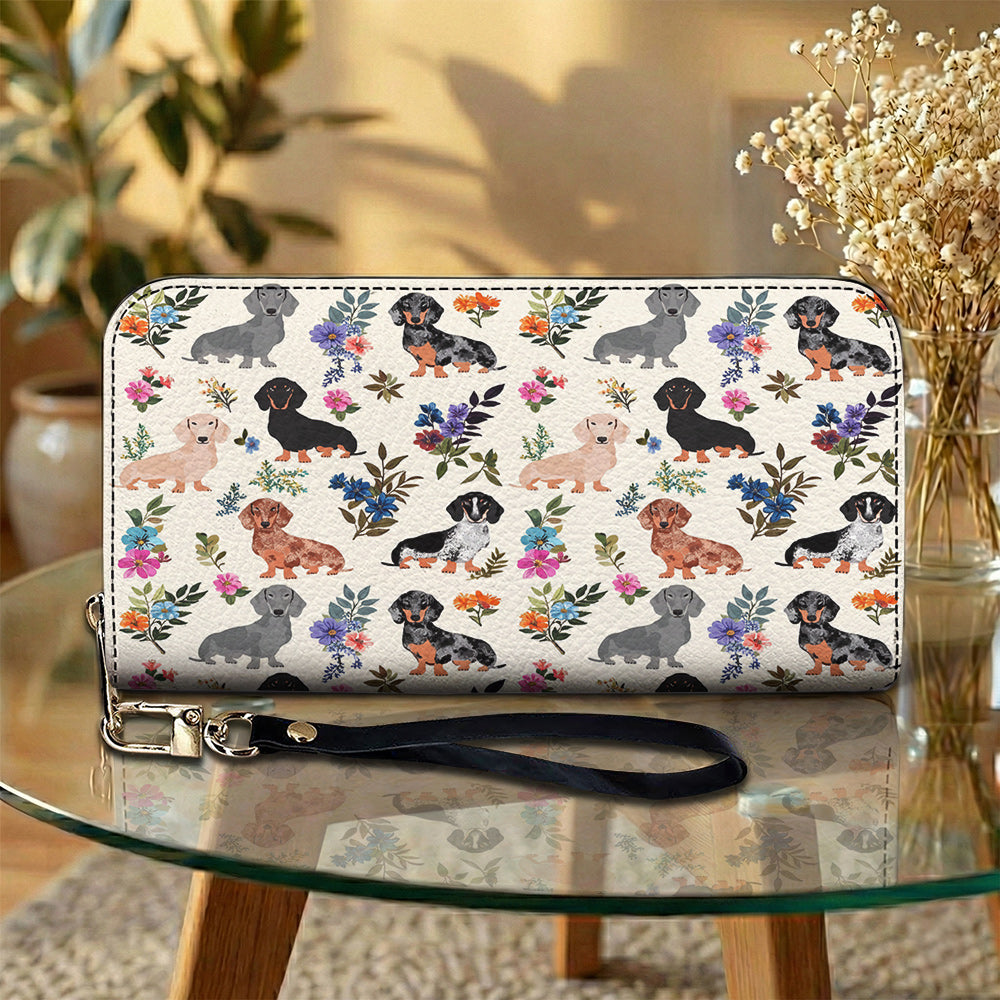 Lorva Leather Wallet Charming Floral Dachshunds