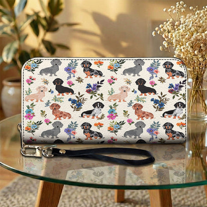 Lorva Leather Wallet Charming Floral Dachshunds