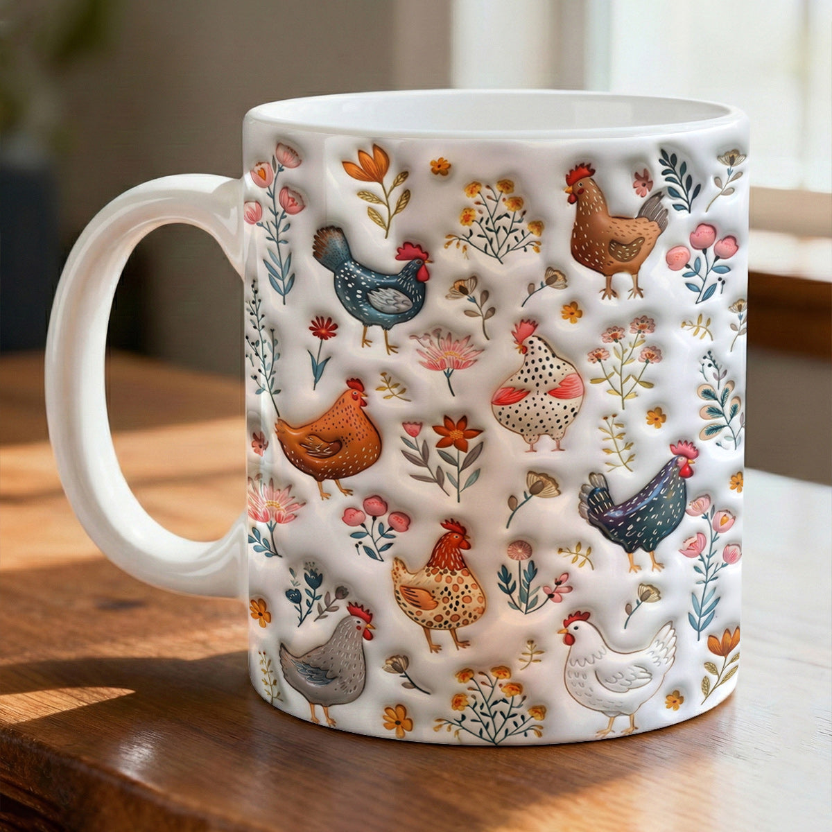 Lorva Flat Print Mug Cute Floral Chickens